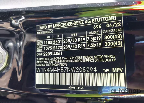 2022 Mercedes-Benz Glb 250 4Matic from USA, damaged, VIN W1N4M4HB7NW208294